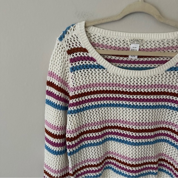 L*Space On The Horizon Striped Color Crochet Cover-Up Sweater Open Knit Size XL - Picture 5 of 11